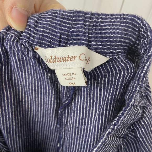 Coldwater Creek Women’s Striped Linen Pants Petite Medium Blue Drawstring Pocket - Picture 5 of 10